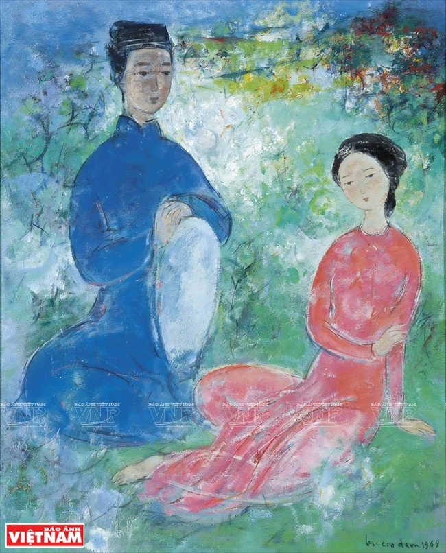 武高谭《甜蜜情人》（竹布油画），1969年）。图自越通社