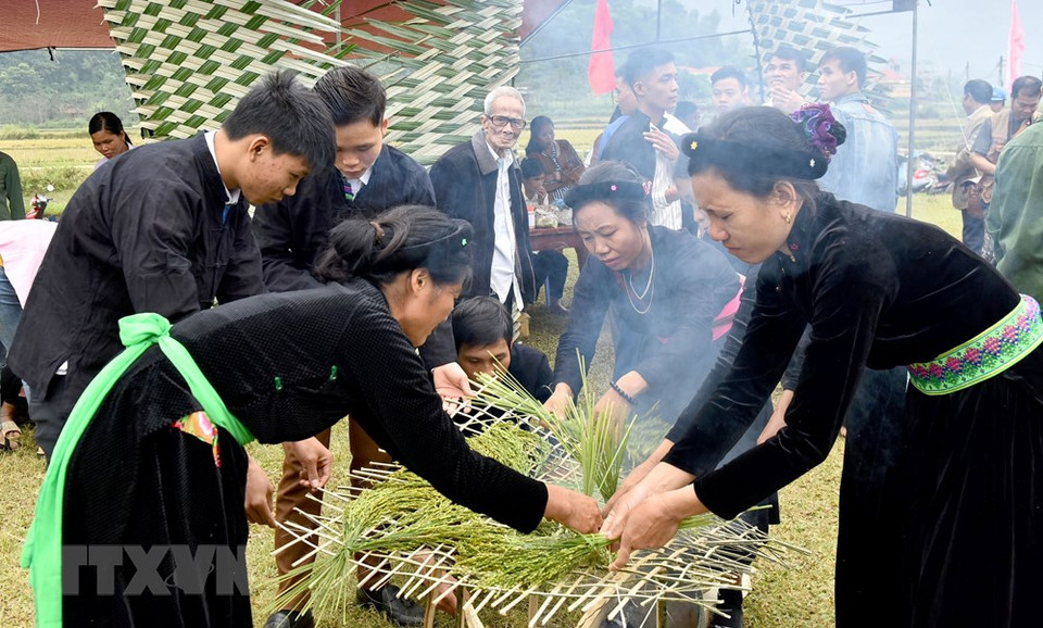 同胞们在锅炉进行烧稻谷。（图片来源：越通社）