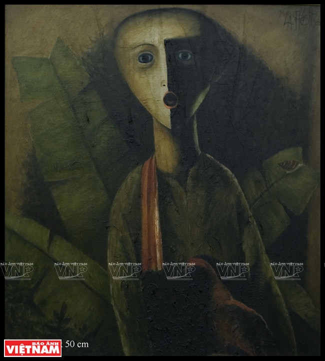 罗洪的《童年》（粗布油画）。图自越通社