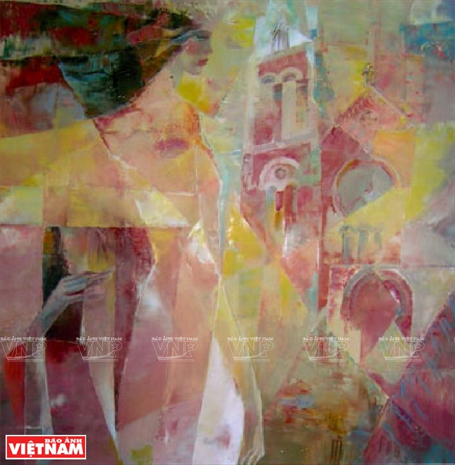 黎清的《王宫圣堂》（粗布油画）。图自越通社