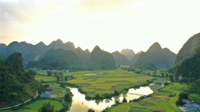 梯田以雄伟而浪漫的风景让旅游爱好者驻足观看。图自越通社
