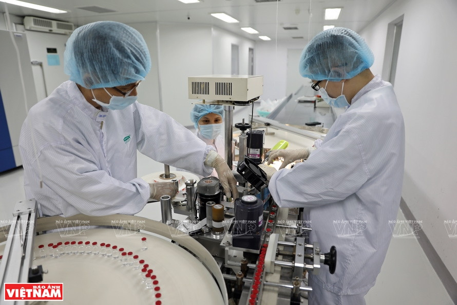 经过检查的疫苗管子将送上传送带，开始贴标签、加说明书、装盒、塑封的步骤。该过程是全自动的。