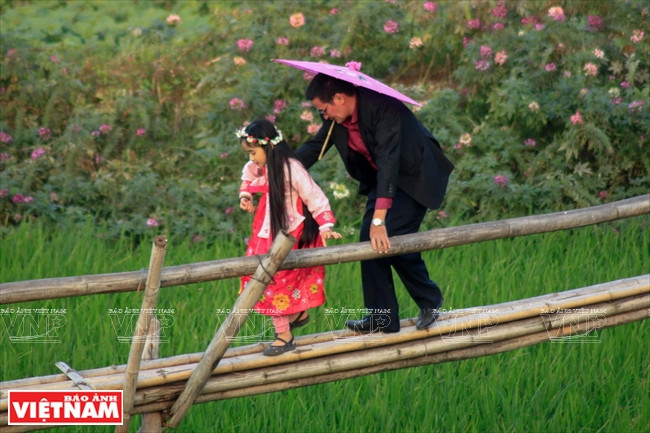 ​再现越南西部地区风情的独木桥（图片来源：越通社）