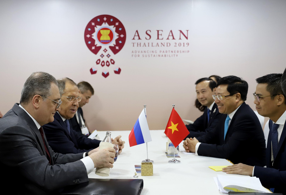 越南外长范平明会见俄罗斯联邦外交部长谢尔盖·拉夫罗夫。图自越通社