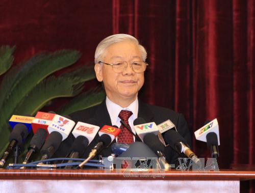  越共中央总书记阮富仲致开幕词。（图片来源：越通社）