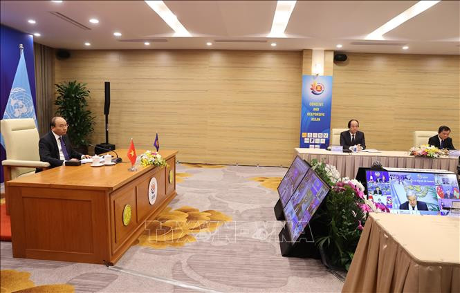 由于新冠肺炎疫情仍在全球肆虐，因此第11次东盟-联合国峰会以视频形式举行。图自越通社