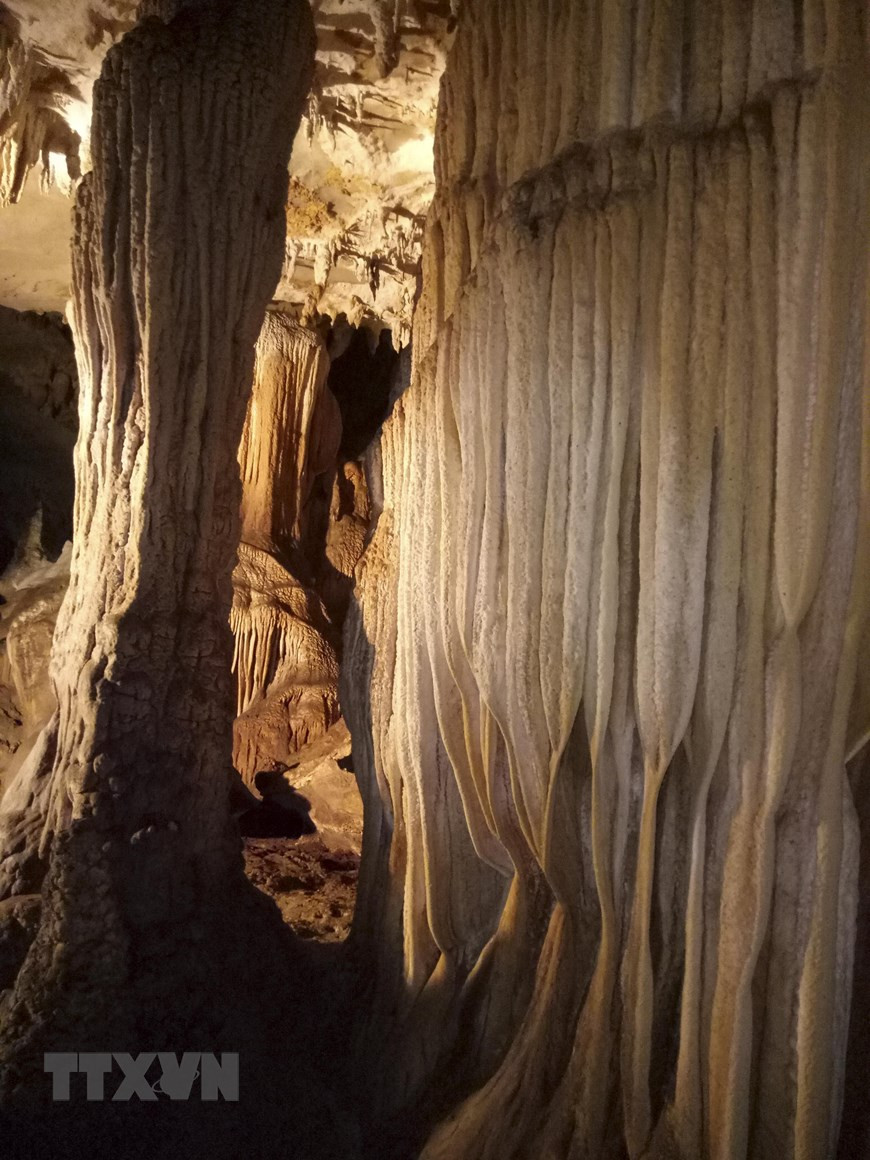从洞顶垂下的钟乳石。越通社记者春思 摄