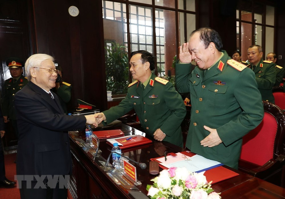 越共中央总书记、国家主席、中央军委书记阮富仲与与会代表。越通社记者 智勇 摄