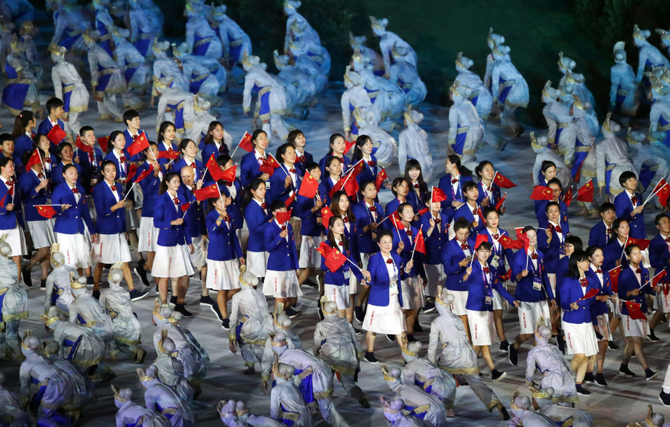 精彩纷呈的2018年雅加达亚运会开幕式。 图自越通社/新华社