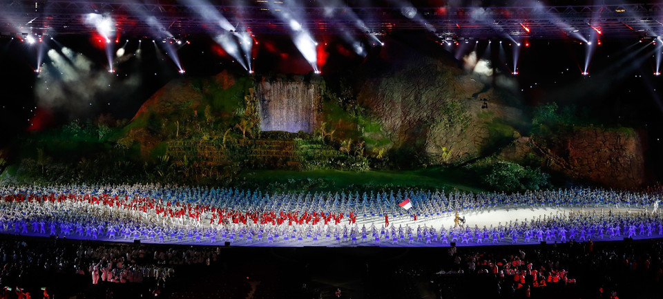 精彩纷呈的2018年雅加达亚运会开幕式 。图自越通社/新华社