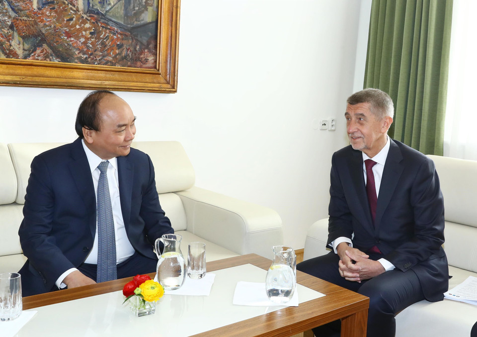 越捷两国总理进行会谈前互相会面。越通社记者 统一 摄