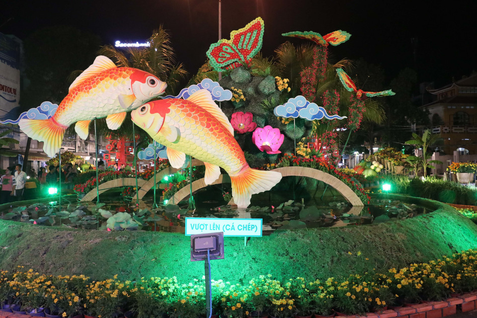 芹苴2019己亥年春节花街及艺术灯街开街。图自越通社