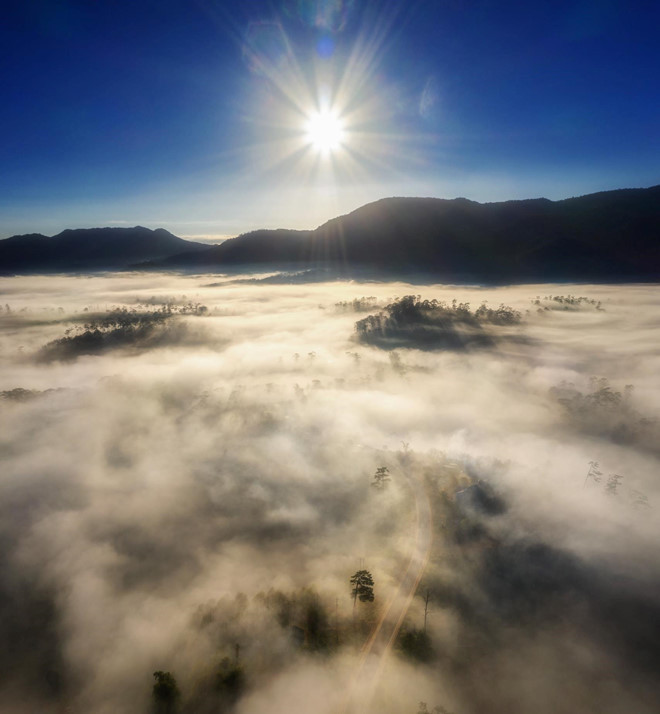 大叻市沉浸在茫茫的迷雾之中 风景美如天堂。读者 阮俊 摄