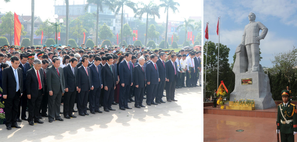 越南党和国家领导人前往黎笋塑像献上鲜花。（图片来源：越通社）