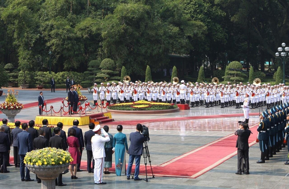 欢迎仪式场景 。越通社记者 统一 摄