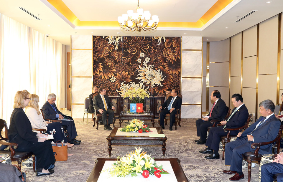 阮春福会见英荷跨国消费品公司联合利华（Unilever）总裁保罗·波尔曼。 越通社记者 统一 摄