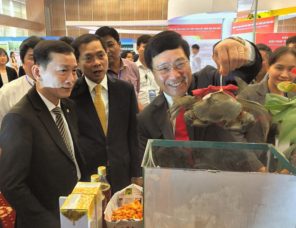 越南政府副总理兼外长范平明出席展览会。（图片来源：越通社）