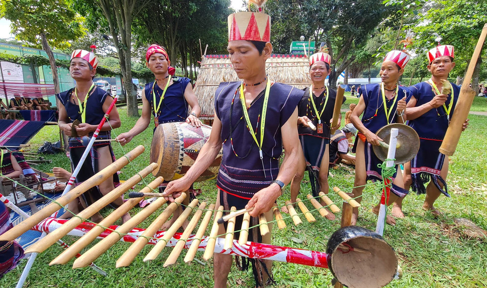 嘉莱省艺人们呈现的民族乐器的独特表演。图自越通社