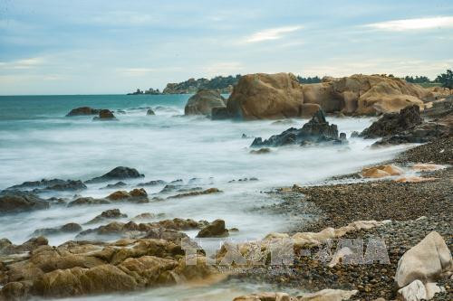 古石色彩石滩汇集了黑、白、黄、紫、红等颜色的石头（图片来源：越通社）