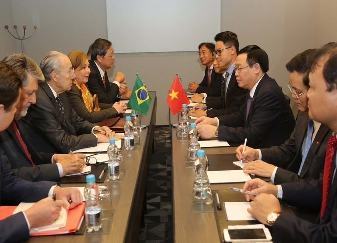 在2018年7月2日至3日对巴西进行正式访问期间，政府副总理王廷惠会见圣保罗州工业联合会主席鲁本斯。越通社记者 淮南 摄