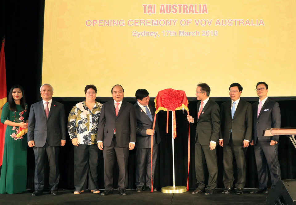 越南政府总理阮春福出席越南广播电台驻澳大利亚办事处揭牌仪式。越通社记者 统一 摄