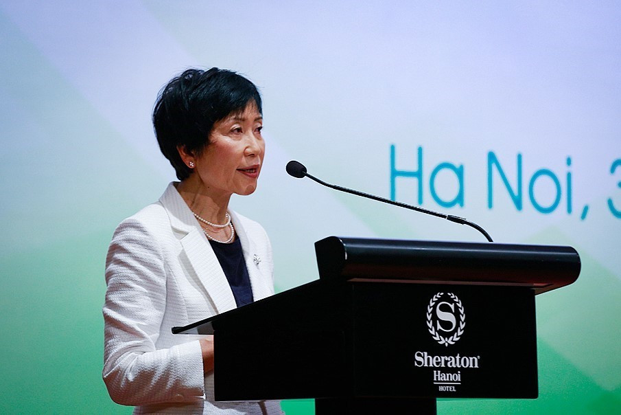 全球环境基金（GEF）首席执行官兼主席石井菜穗子女士发表讲话。越通社记者 仲达 摄