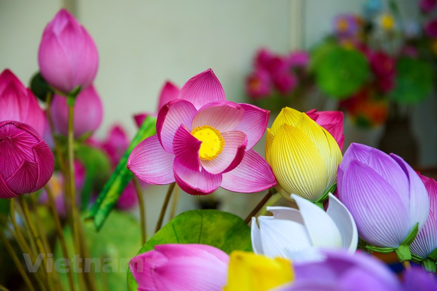 每逢春节来临，承天顺化省富旺县富戊乡青仙村到处都能看见朵朵鲜艳色彩的纸花。值得一提的是，经历数百年的时间，青仙村民仍保留并弘扬本地纸花制作的传统 手工艺，生产纸花满足顺化人和附近地区居民在春节期间对纸花的需求。图自Vietnam+