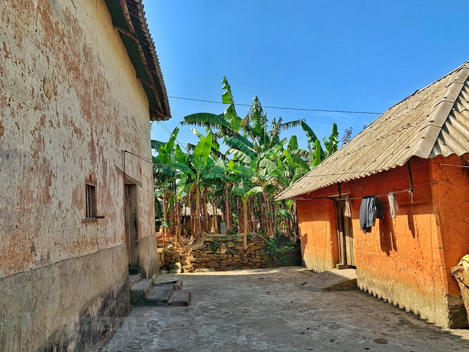 夯土墙房屋的平均面积 65-80平方米，屋顶主要使用野草编织成的。这个小住宅只有唯一一个门口，两边有1-2个通风窗户，从远方看来就像一个蜂窝。Vietnamplus记者春梅 摄