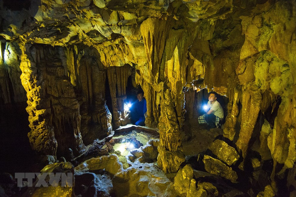 洞里还有很多小水坑， 一年四季水常流。越通社记者明德 摄
