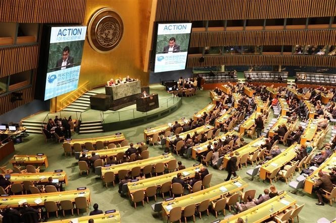 2019年3月29日，越南国防部副部长阮志咏上将出席联合国维持和平国防部长会议并发表讲话。越通社记者 友青 摄