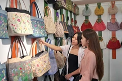 游客参观此展上的手工艺品。图自越通社
