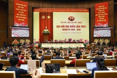 各位代表表决通过大会决议草案。图自越通社