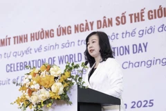 越南卫生部长、国家人口与发展指导委员会常务副主任陶红兰发表讲话。图自越通社