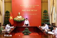 越南国家主席、国防与安全委员会主席梁强在会上发表讲话。图自越通社