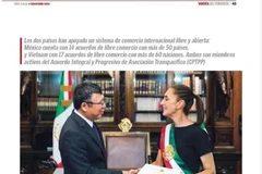 《Voces Del Periodista》报上的越南驻墨西哥大使阮文海和墨西哥总统克劳迪娅·辛鲍姆·帕尔多（Claudia Sheinbaum）。图自越通社