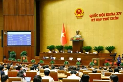 国会投票通过关于国家选举委员会成员数量及成立国家选举委员会的决议。图自越通社