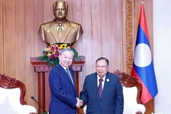 越共中央总书记苏林与前老挝人民革命党中央总书记、国家主席本扬·沃拉吉。图自越通社