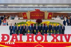 越南驻法国大使郑德海与出席越共十四大代表合影。图自越通社