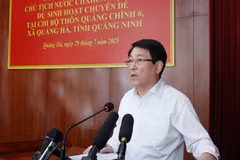 国家主席梁强在会上发表讲话。图自越通社