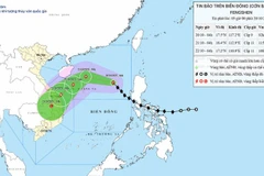 10月20日早晨5时，第12号台风的移动方向。越南国家气象水文预报中心供图