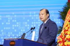 越共中央委员、胡志明国家政治学院常务副院长黎海平副教授在会议上发表讲话。图自越通社