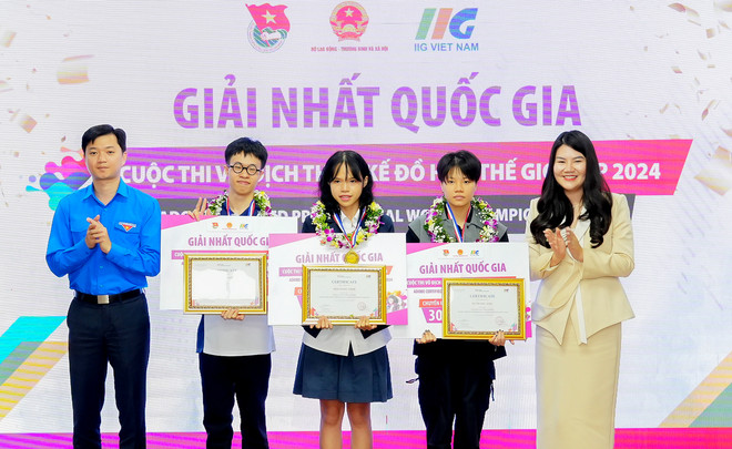 三名选手斩获一等奖。图自doanthanhnien.vn thiet-ke-do-hoa-020624.jpg