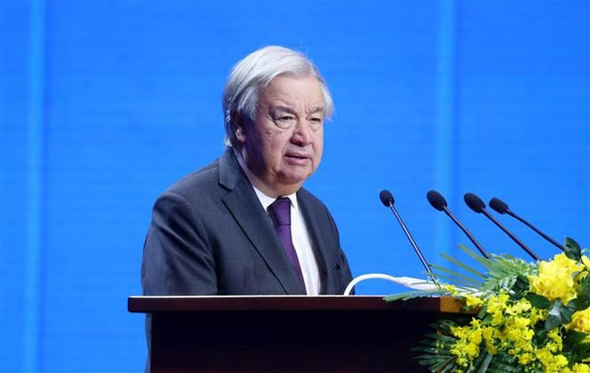 联合国秘书长古特雷斯发言。图自越通社 vna-potal-khai-mac-trong-the-le-mo-ky-cong-uoc-ha-noi-8361802.jpg