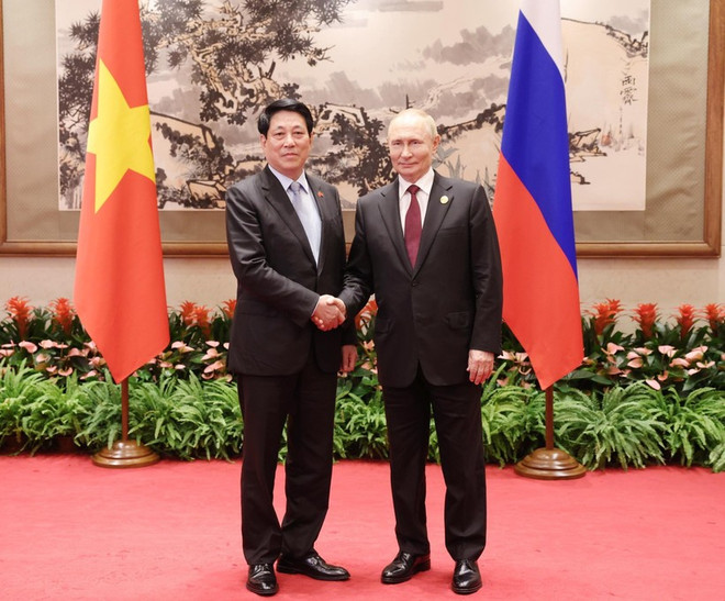 越南国家主席梁强会见俄罗斯总统普京。图自越通社 vna-potal-chu-tich-nuoc-luong-cuong-hoi-kien-tong-thong-nga-vladimir-putin-8254450.jpg
