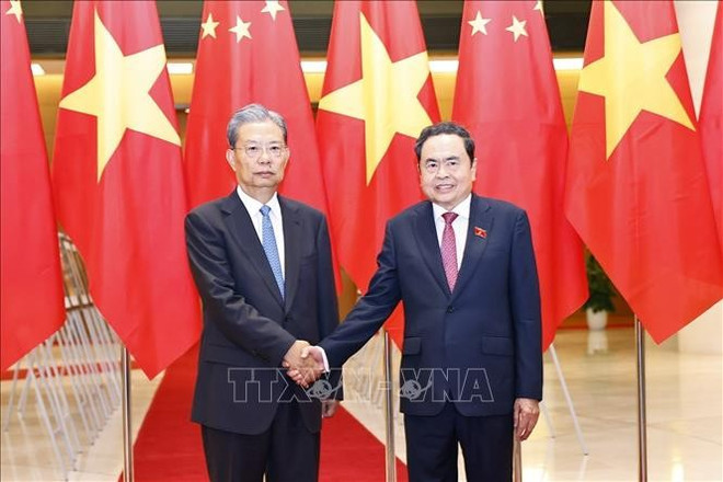 越南国会主席陈青敏同赵乐际委员长举行会谈。图自越通社 tran-thanh-man-3.jpg