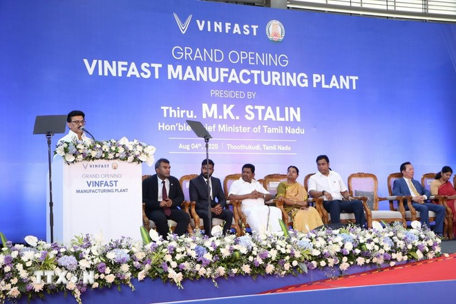 泰米尔纳德邦首席部长斯大林发表讲话。图自越通社 vinfast-1.jpg