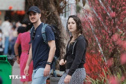 国际游客春节期间参观首都河内。图自越通社