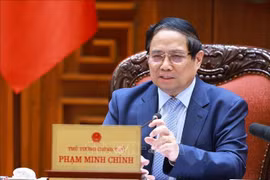 越南政府总理范明政在会议上发表讲话。图自越通社