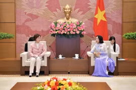 越南国会副主席阮氏青与韩国性别平等与家庭委员会主席李仁顺。图自越通社