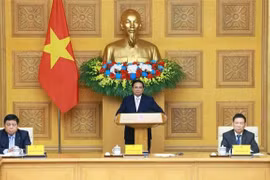 2 月 28 日下午，越南政府总理范明政在河内与中国企业代表举行座谈会。图自越通社
